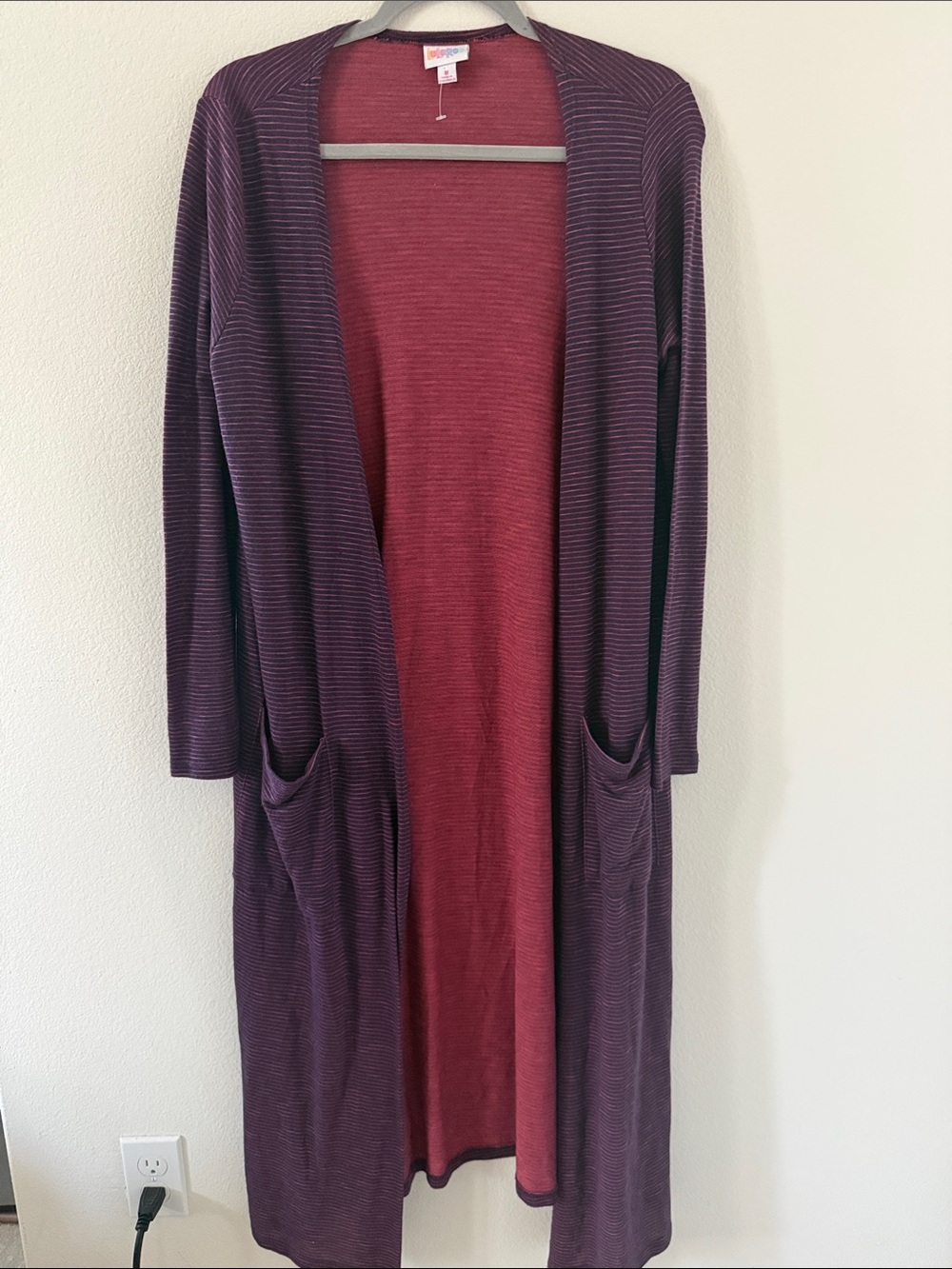 LuLaRoe Maroon Open Front Cardigan with Burgundy Trim